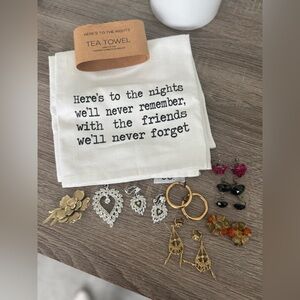 New tea towel antique earrings pendant pin hoops heart sparkle gold pink silver